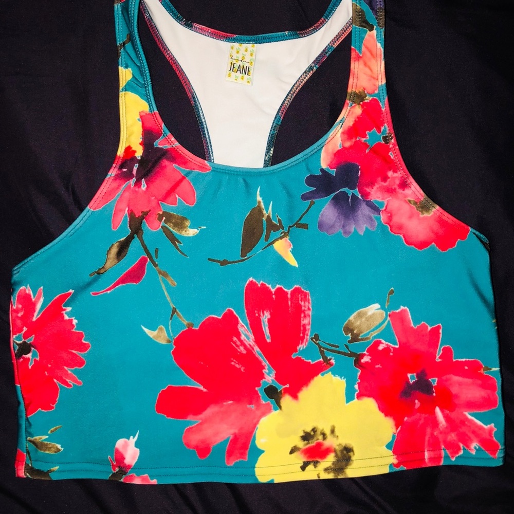 Kortnie Jeane Floral Racerback Swim Top EUC